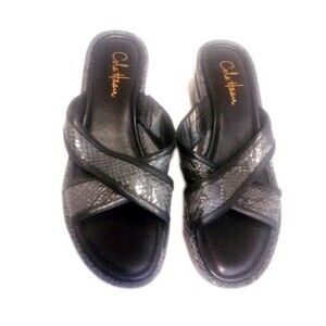 Cole Haan Wedge Sandals Women's Size 9.5 Python Print Slip On Shoes Retail $145